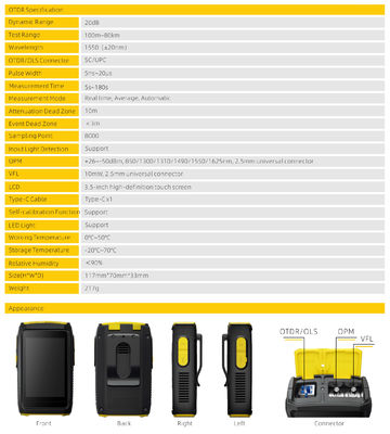 Max. 80 Km Range Setting 3.5-Inch Multi-Touch Screen 1550 nm Wavelength MINI OTDR